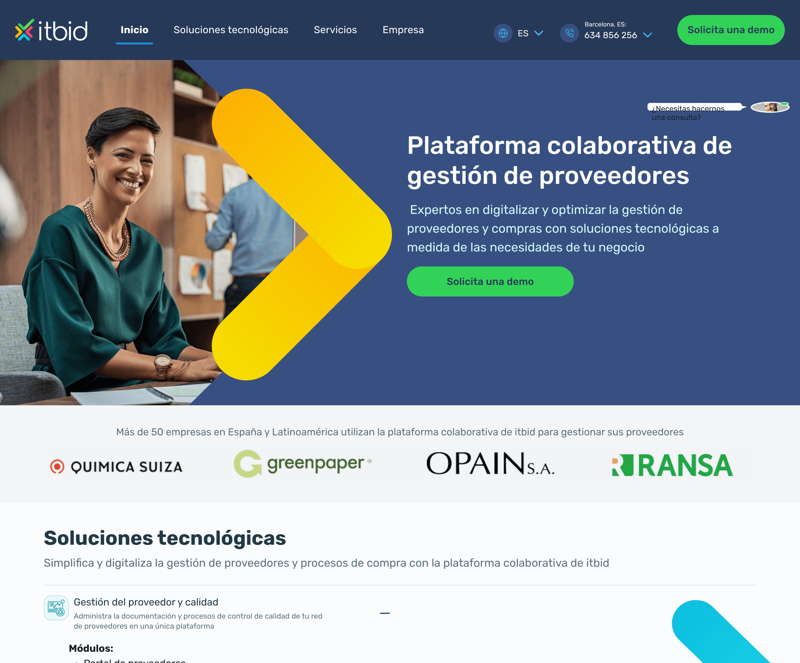 itbid's new website design, desktop version.